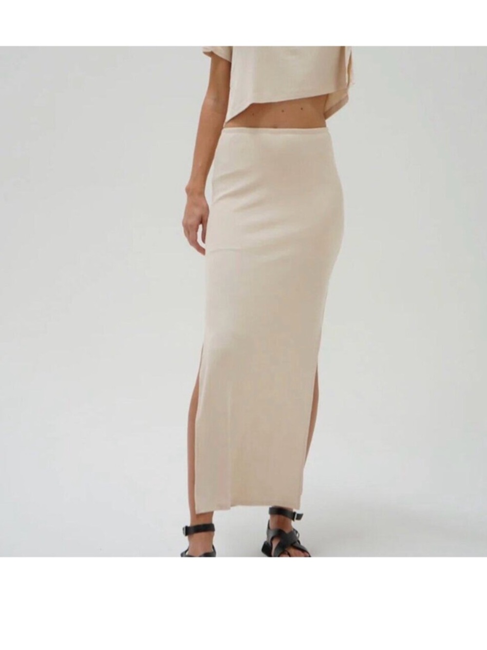 LNA Steph Rib Midi Skirt Cream